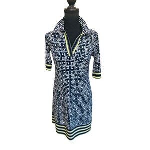 En Focus Studio 4 Navy White Geo Print Travel Office Siren Dress Slimming Spand